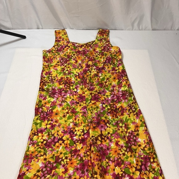 Vintage 60s 70s Psychedelic Mod Bell Bottom Jumpsuit Floral Pink Red Yellow - Picture 14 of 15